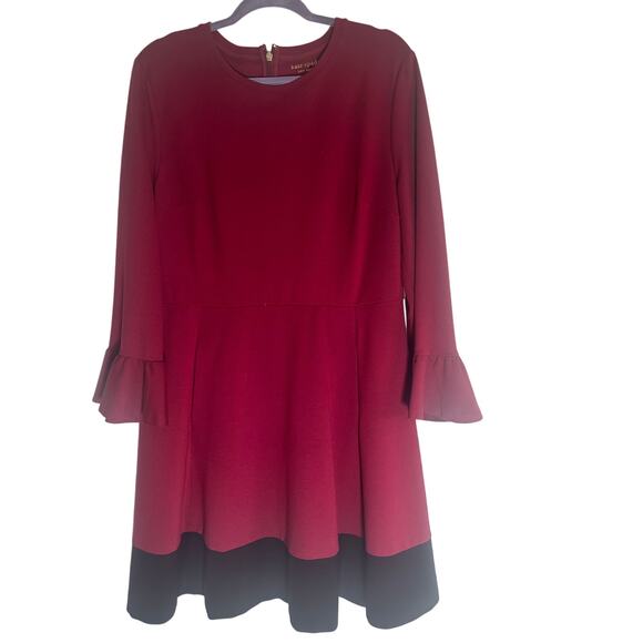 Kate Spade Women's XL Red Fit & Flare Dress Bell Sleeve Color Block Hem Elegant - Picture 4 of 13
